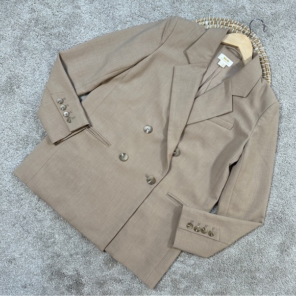 Maeve by Anthropologie Double Breasted Blazer Jacket Minimalist in Beige Size 2 - Picture 3 of 14